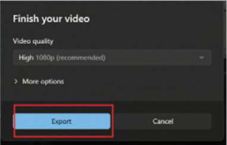 The Finish your video window, where Export is clicked.