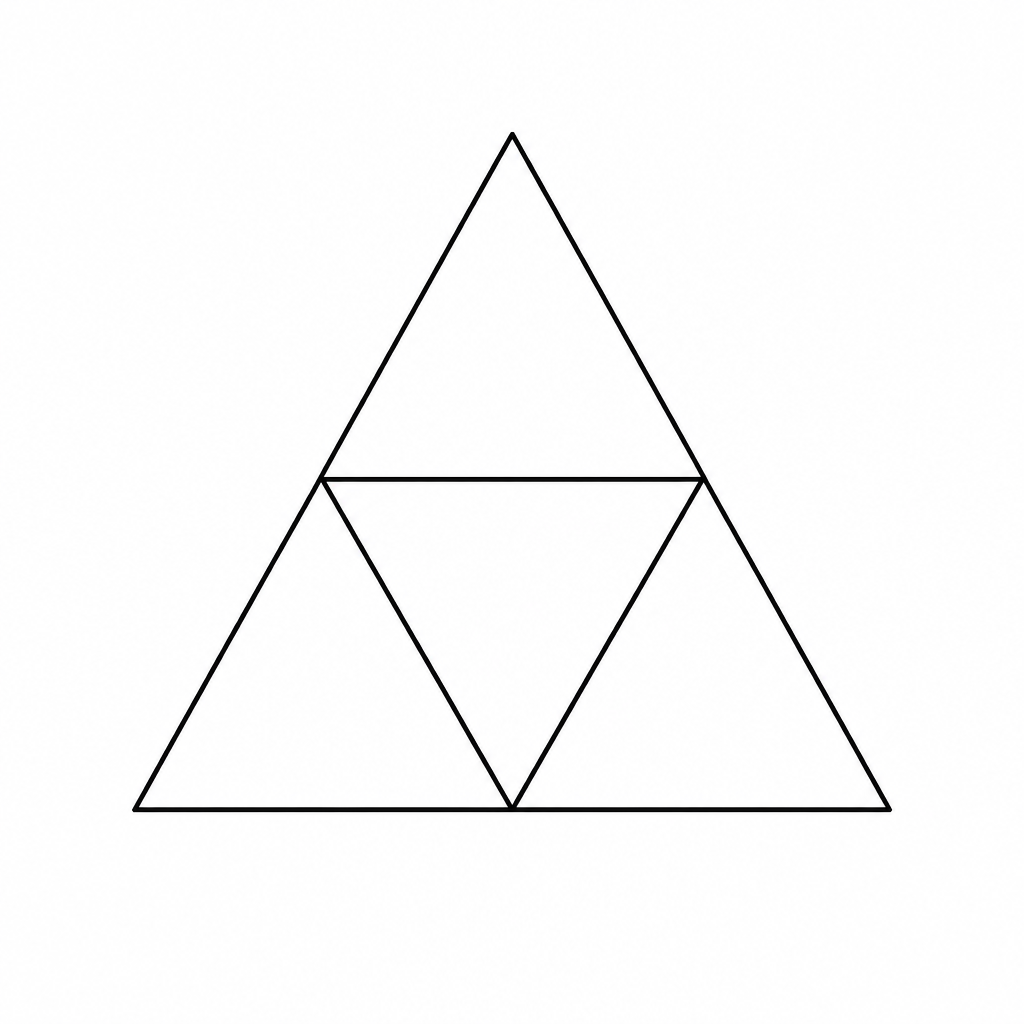 A large triangle divided into four equal triangles: lift its three corners and a tetrahedron closes up.