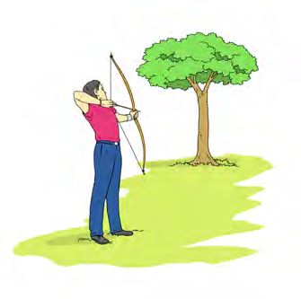 The man is shooting an arrow into the air, the very moment the poem begins with.