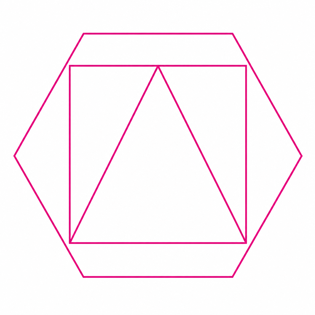 In a figure like this hexagon with a square and a triangle drawn inside it, only a line that matches the outer shape and the inner shapes at once counts as an axis of symmetry.