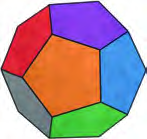 A solid built from twelve five sided faces, with three faces at every corner.