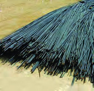 Iron rods for building: iron is hard and strong.