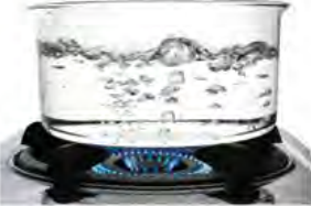 Water boiling over a gas flame. The bubbles look the same everywhere, but the temperature at which they appear depends on the pressure around the water.