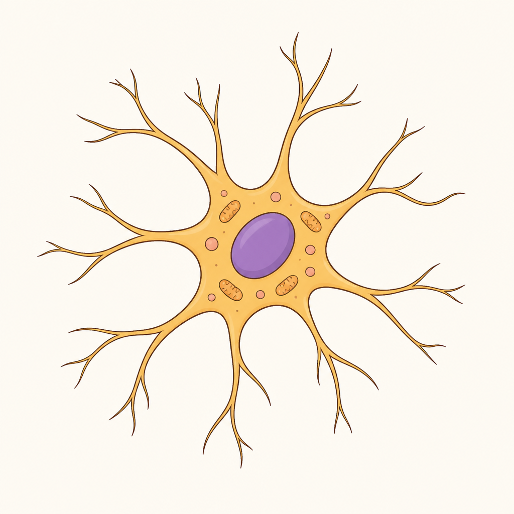 An osteocyte, the cell of hard connective tissue, with fine branches spreading out on every side
