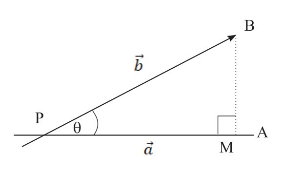 The perpendicular BM cuts off PM, the projection of vector b on vector a.