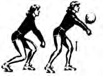 Digging: knees bent and both arms joined and stretched forward, the player lifts a ball that has come below the chest with the wrist area.