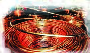 Copper wire: copper is easily drawn into wire and carries electricity well.