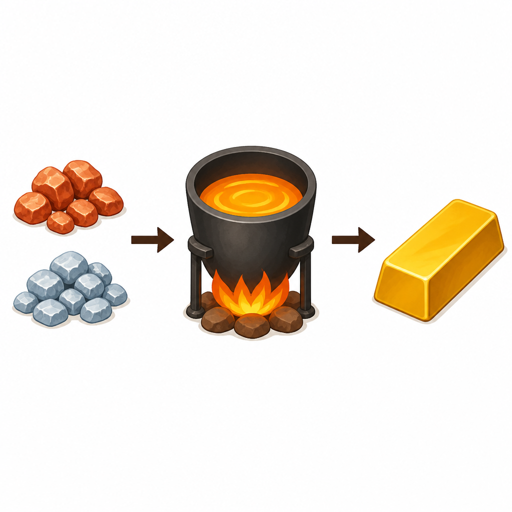 Metals are melted together and cooled, and what solidifies is one uniform substance rather than two metals lying side by side.