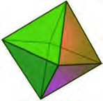 A solid with eight triangular faces, four of them meeting at one corner.