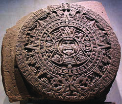 A great carved stone calendar from ancient Mexico. Keeping accurate calendars was a skill the peoples of Central America, the Maya among them, were famous for.