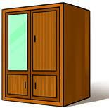 A cupboard is used for storing clothes and other belongings.