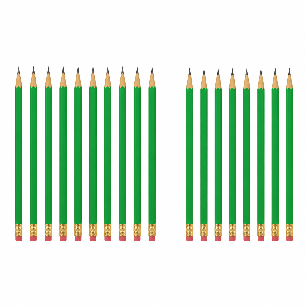 The two groups are kept apart so each pencil can be counted, because it is the ratio of 10 to 8 that fixes the ratio of the prices.
