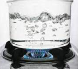 Boiling water: liquid water turns into steam, which cools back into water.