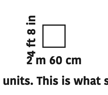 A blackboard with its length and its breadth written in two different units. This is what shows why both have to be brought into one unit before subtracting.