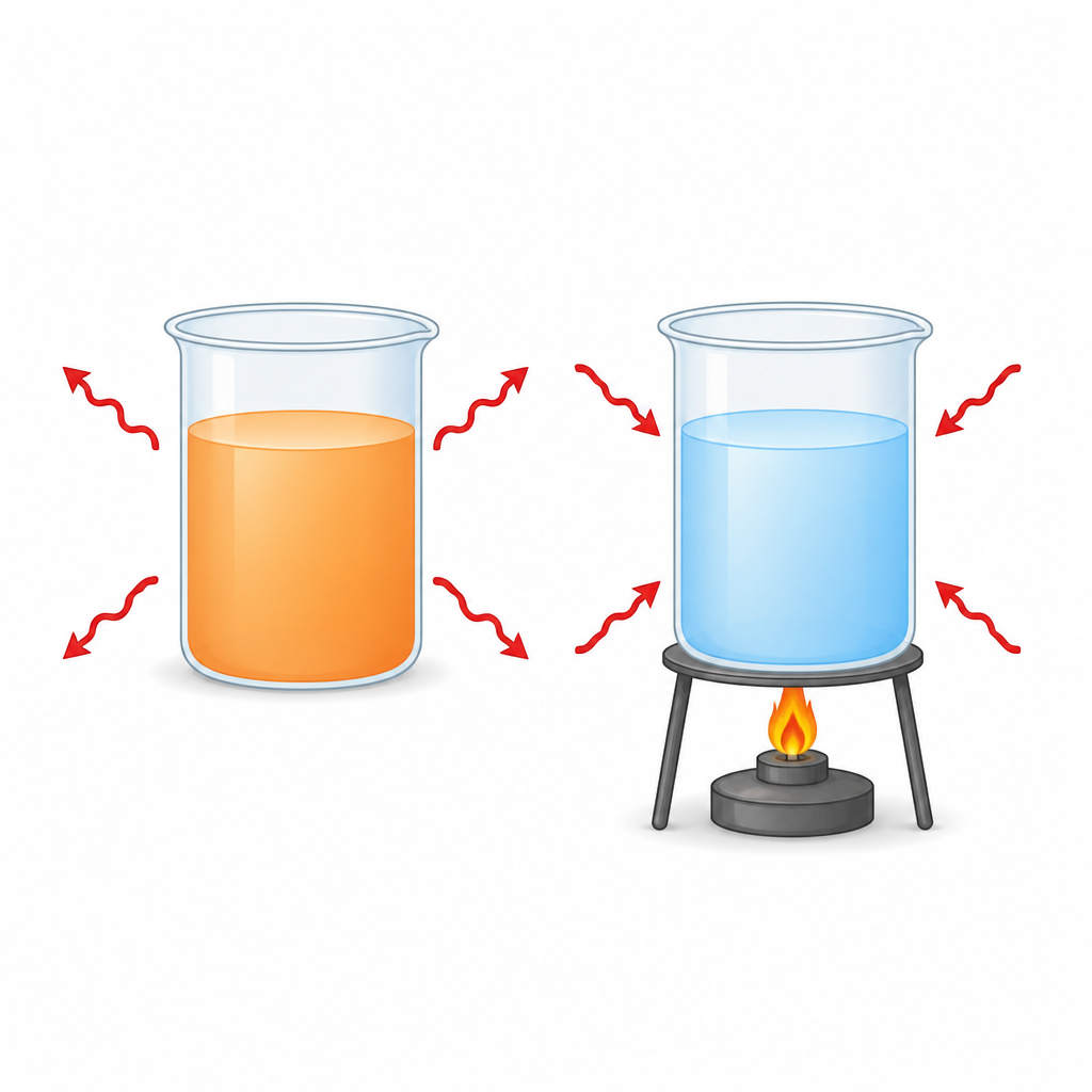 In an exothermic reaction heat flows out of the container; in an endothermic reaction heat flows in from outside.