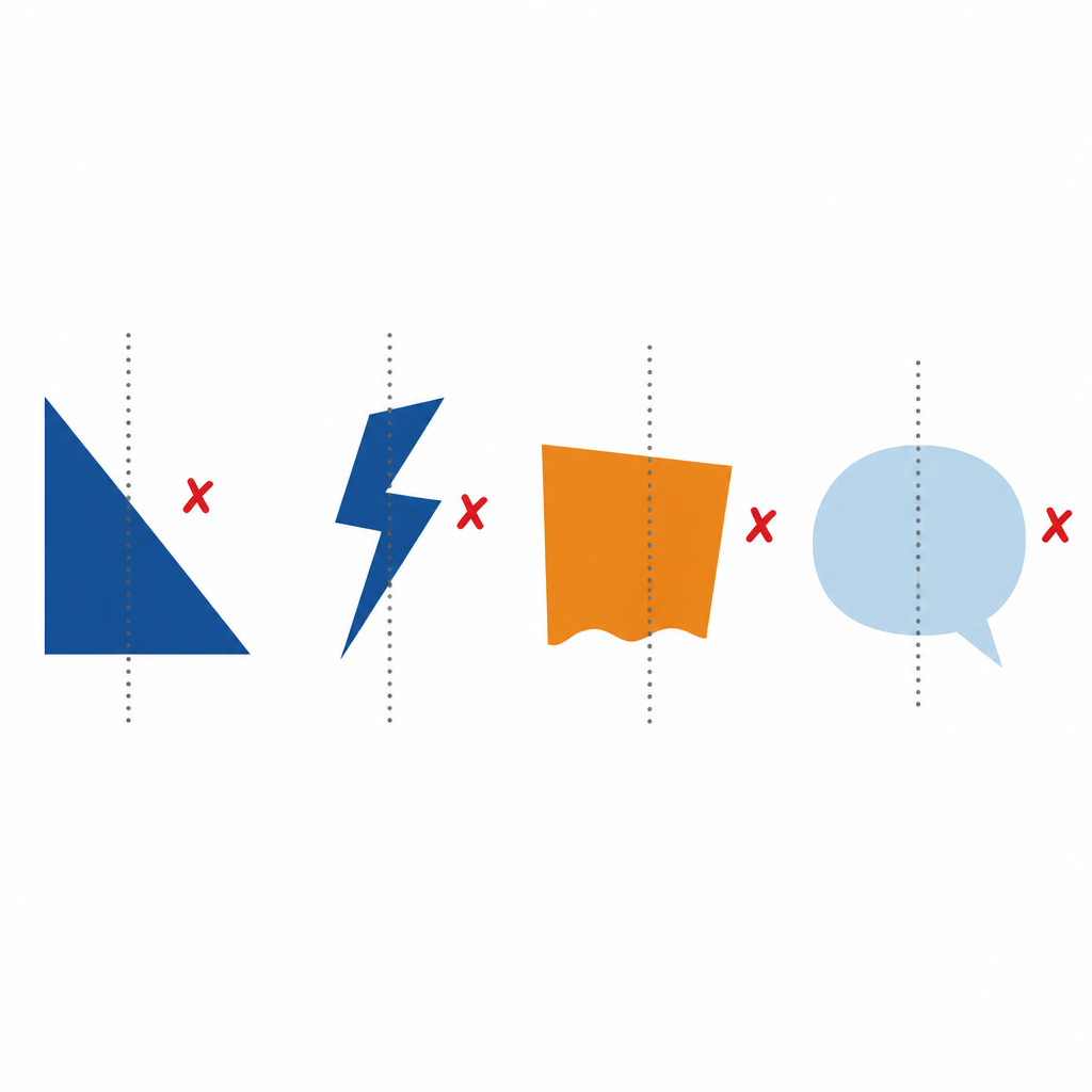 Folded anywhere, these shapes give halves that do not match, so none of them has an axis of symmetry.