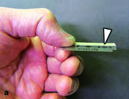 The sharp blade is held like this, ready to cut thin sections