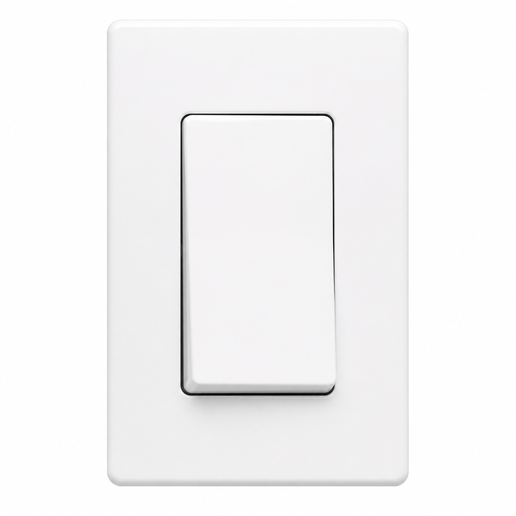 A switch mounted on a wall plate, turned on and off to run a device