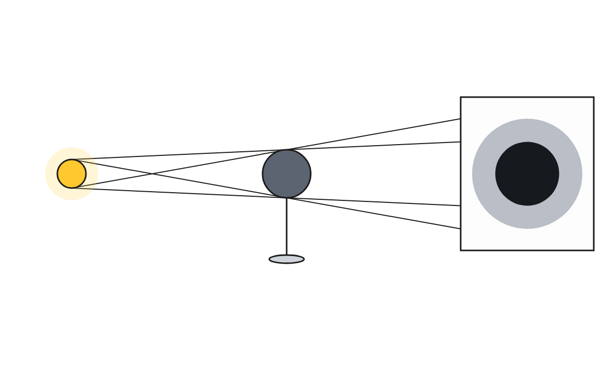 The fully dark patch in the middle is the umbra, and the fainter patch around it is the penumbra.