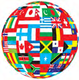 A globe made of many national flags. Ask: How many countries can you name?