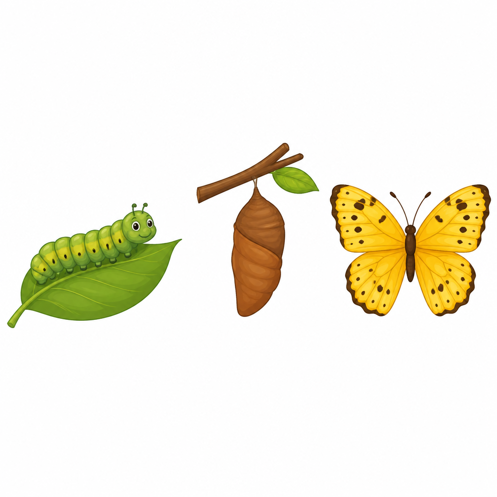 Caterpillar, pupa and butterfly: the three stages Mamata followed at home, counting the days between them.
