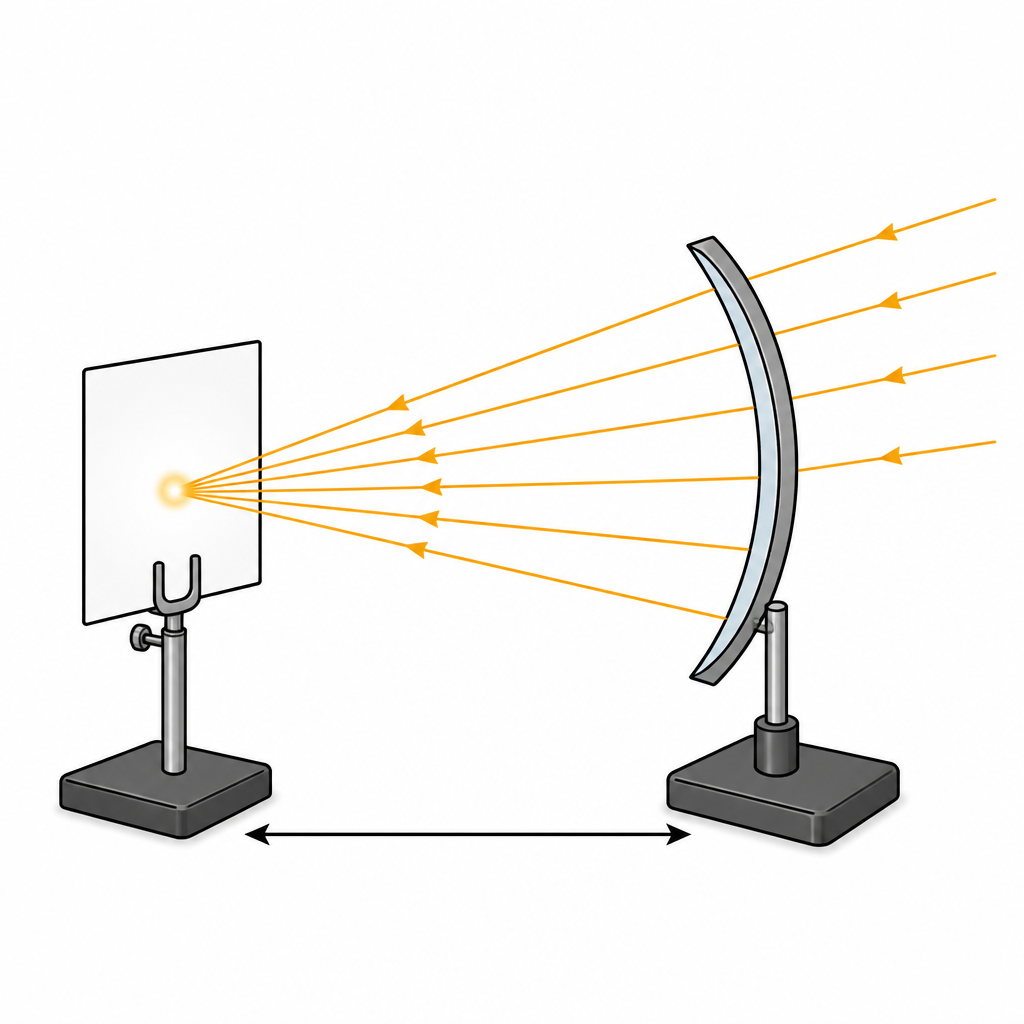 The rays reflected from the concave mirror gather on the white paper and build the picture there, with the paper held 20 cm to 30 cm from the mirror.