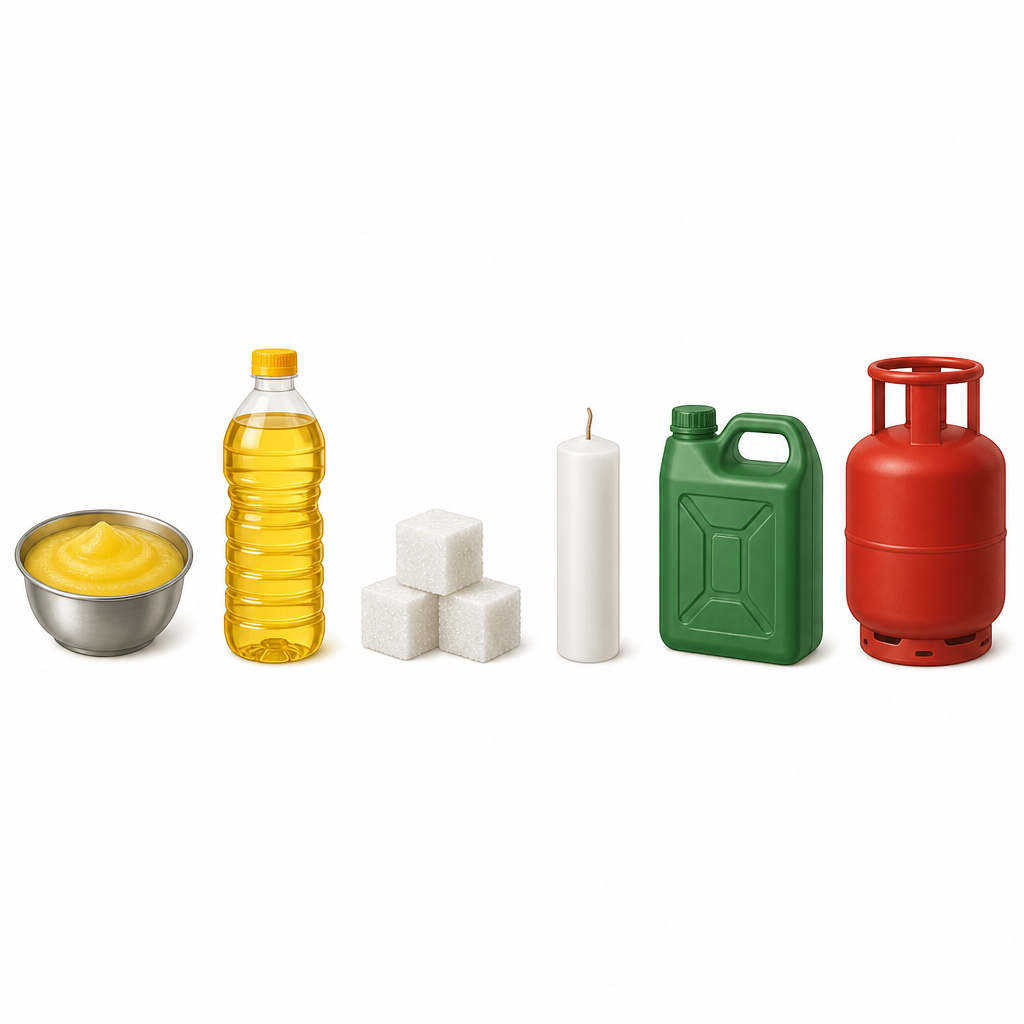 Ghee, cooking oil, sugar, wax, petrol and LPG: everyday substances that are all organic compounds.