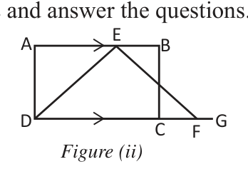 Figure (ii): rectangle ABCD and triangle DEF lie between the parallel lines AB and DG, but their bases DC and DF are different.