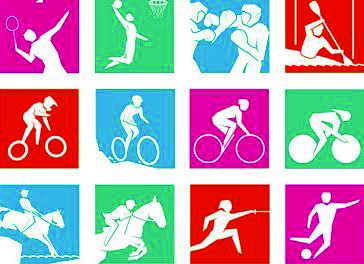 Pictograms of many different sports, from basketball and boxing to cycling, fencing and football.