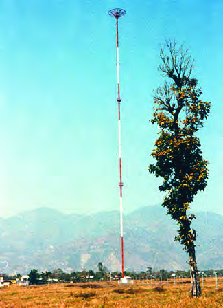 The broadcasting tower of Radio Nepal at Surkhet. Tall transmitter masts like this spread radio signals across long distances.
