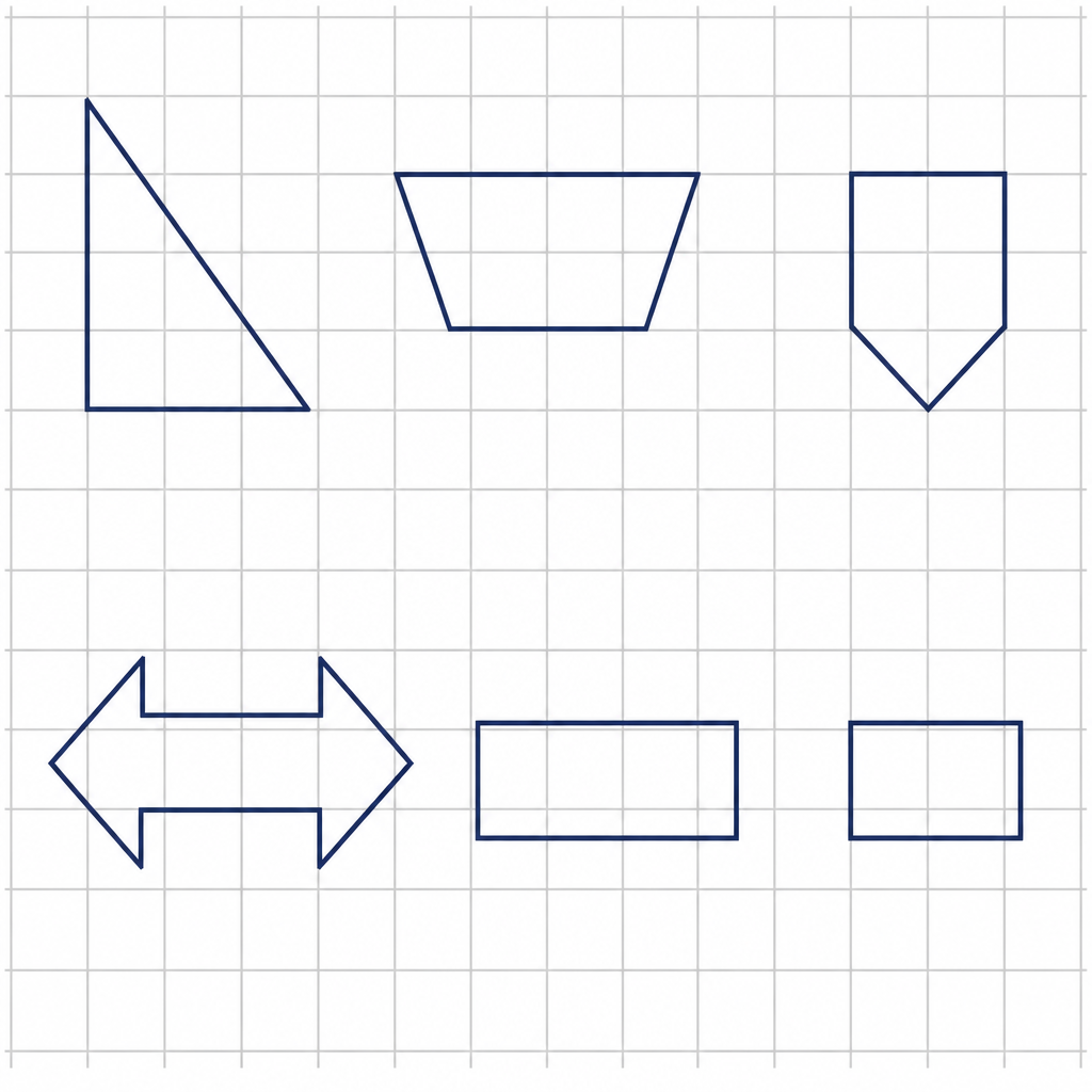 Shapes drawn on squared paper, so the area can first be found just by counting the squares each one covers.
