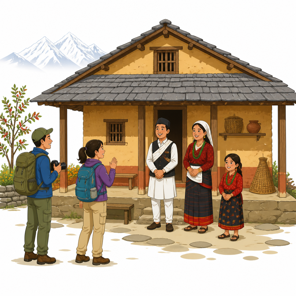 होमस्टेमा पाहुना गाउँकै घरमा बस्छन्, त्यही घरको खाना खान्छन् र त्यहीँको संस्कृति नजिकबाट हेर्छन्।