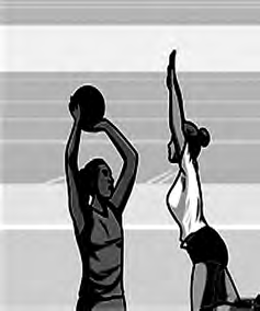 The ball is raised high for a lob pass because the opponent in between is blocking with arms stretched up.