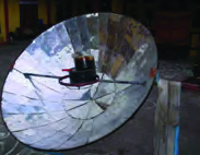 The large shiny curved surface concentrates the Sun's heat onto the point where the pot is placed.