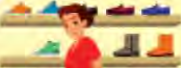 In a shoe shop, the salesperson asks for an opinion and the customer gives one.