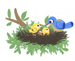 A mother bird beside her infants in the nest, the way the poem says even the smallest creature's sorrow is watched over with pity.