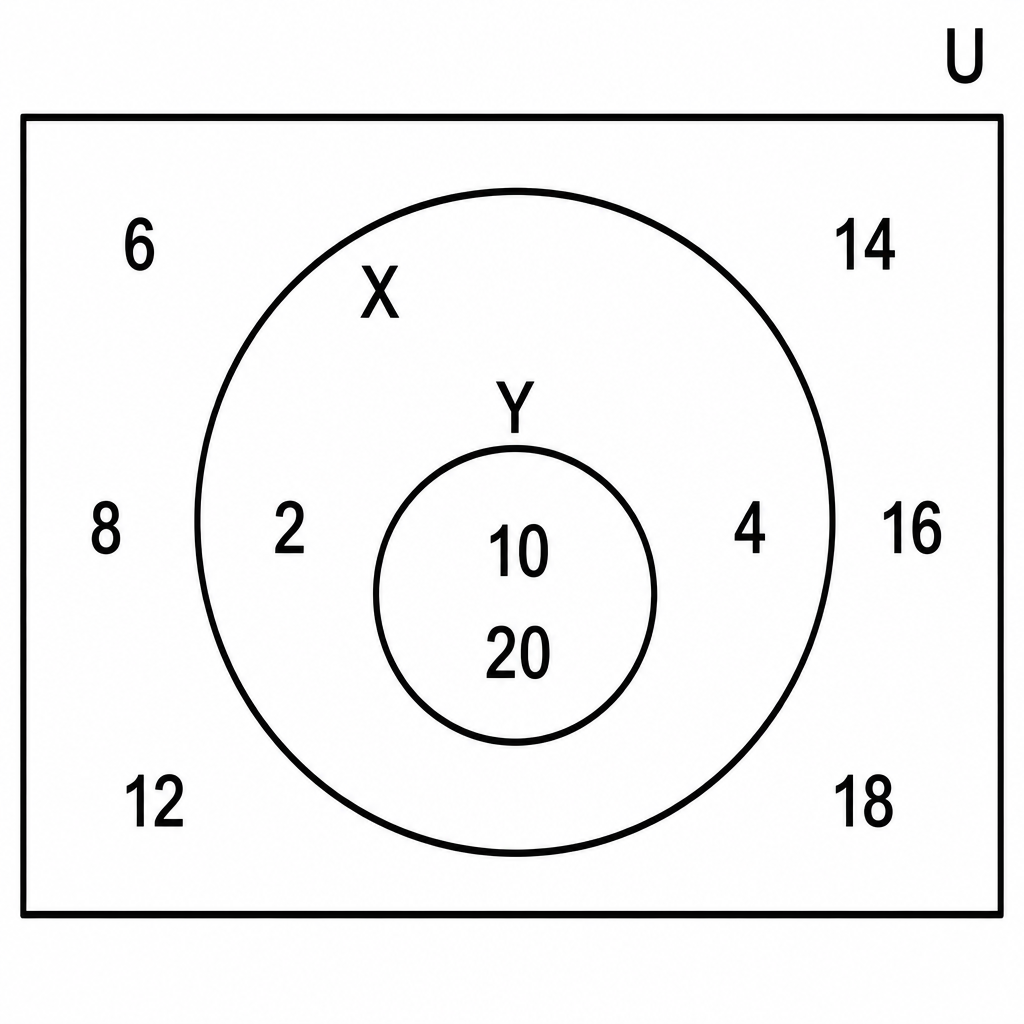 The circle of the subset sits wholly inside the circle of the larger set, and that is exactly what shows Y to be a proper subset of X.