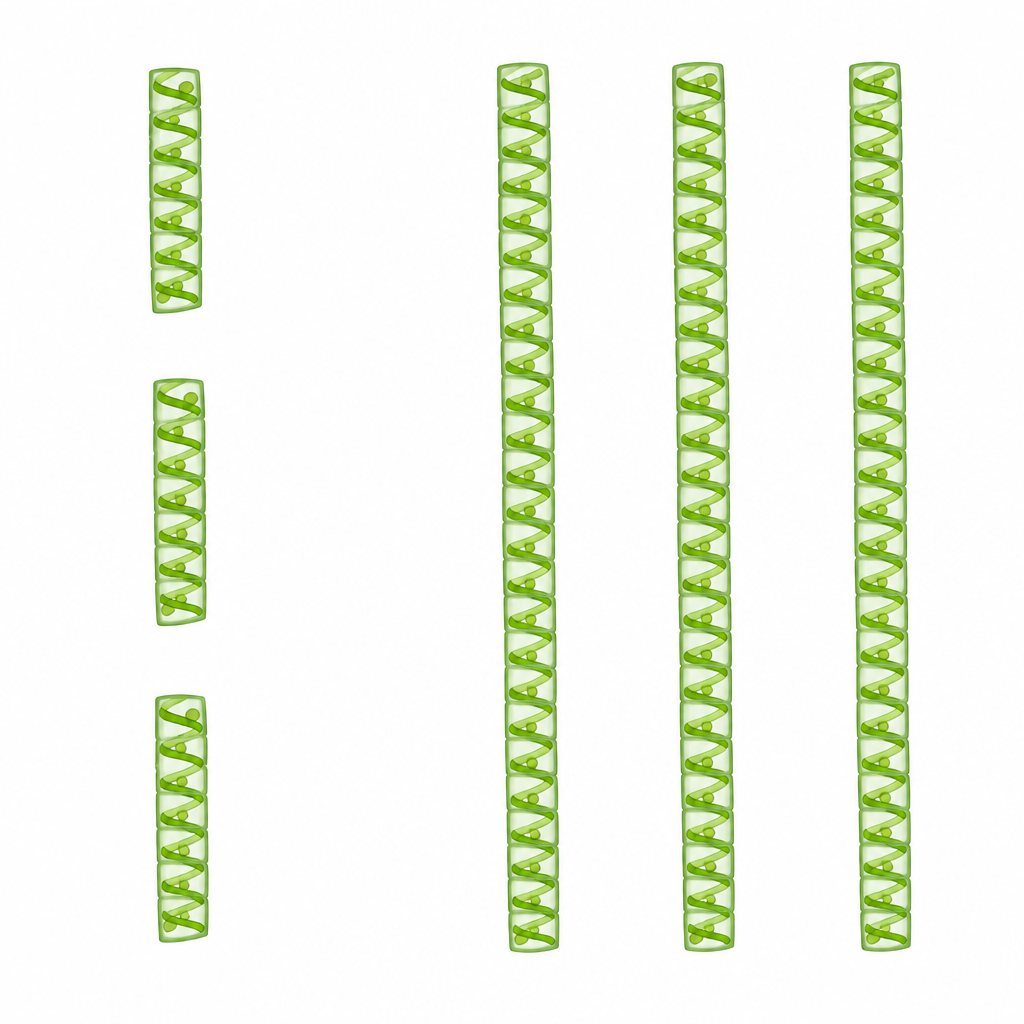 After one thread breaks, every piece grows on its own into a full spirogyra.
