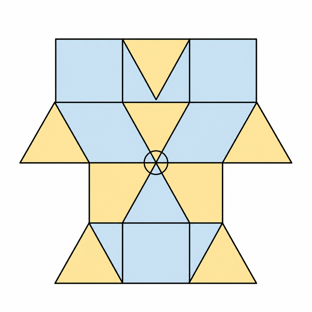 One corner of a tessellation ringed, showing which polygons touch it and so which side counts go into the name.