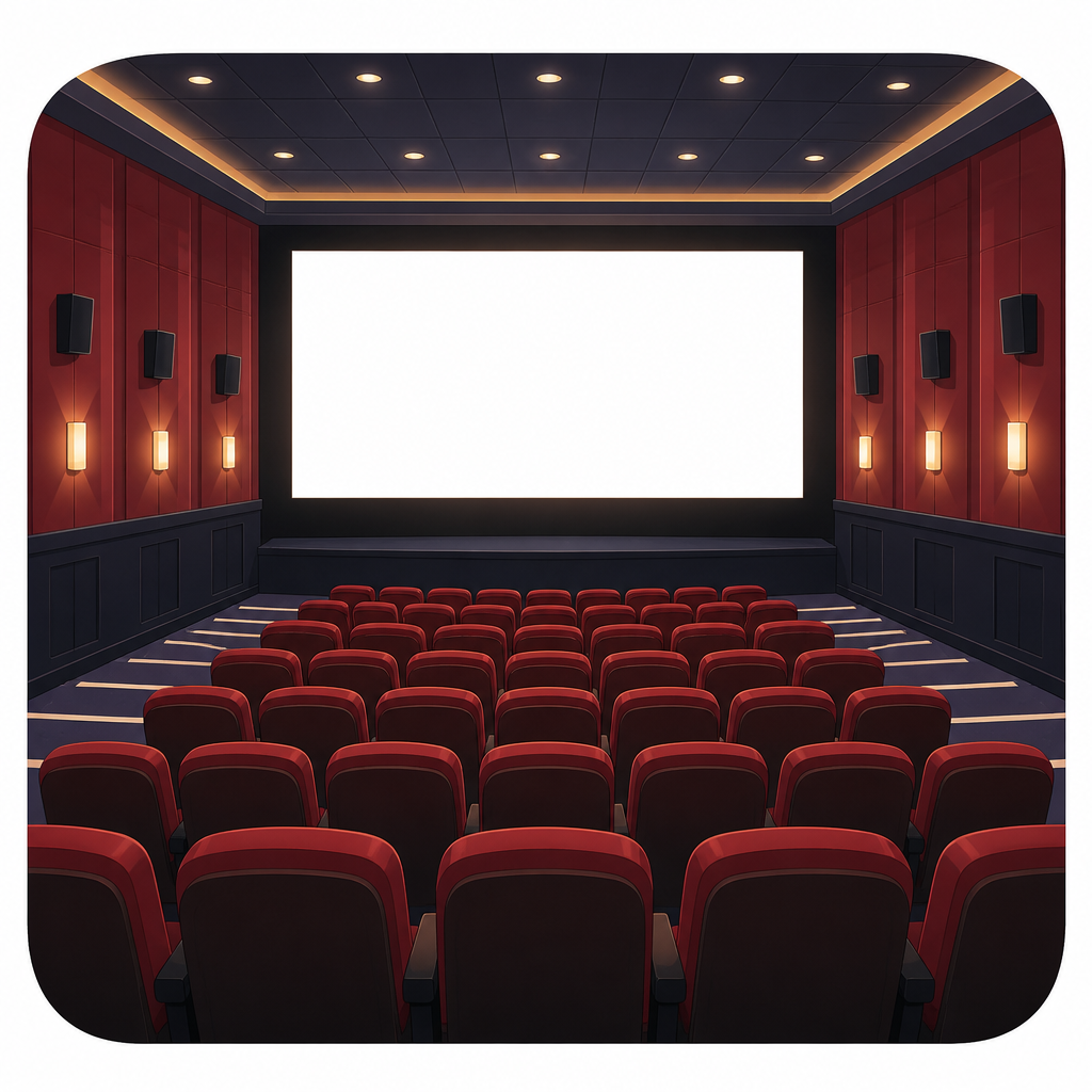 A cinema hall: rows of seats facing one large screen.