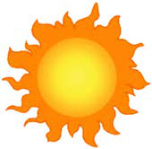 A bright sun: sunny weather.