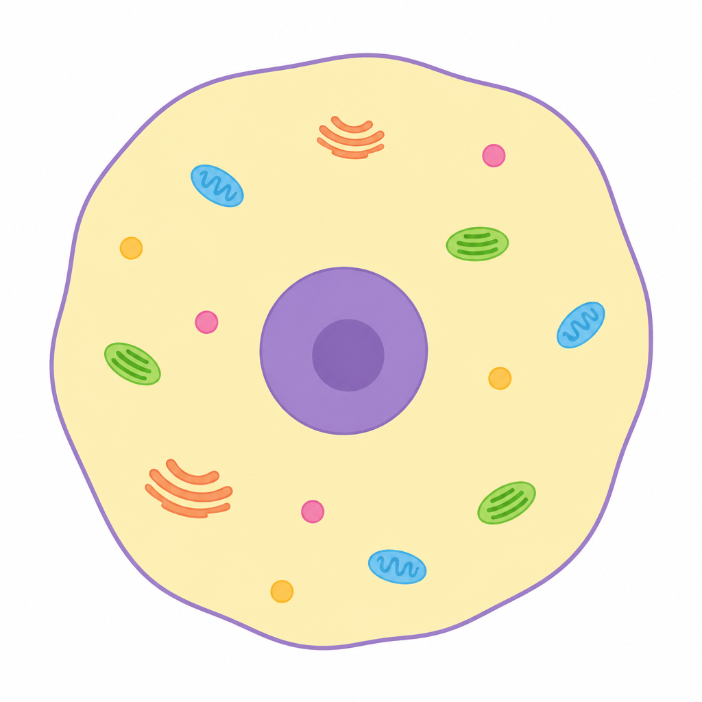 The semi-fluid material filling the space between the membrane and the nucleus, with the components floating in it.