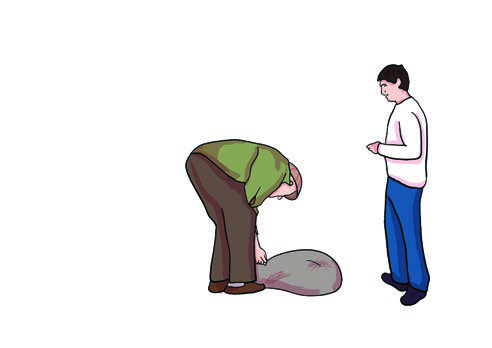 A man struggles to lift a heavy sack while another person stands by. This is the moment to ask, or to offer: Could you help me lift this, please?