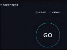 Broadband internet speed test. Pressing GO starts measuring the speed of the connection.
