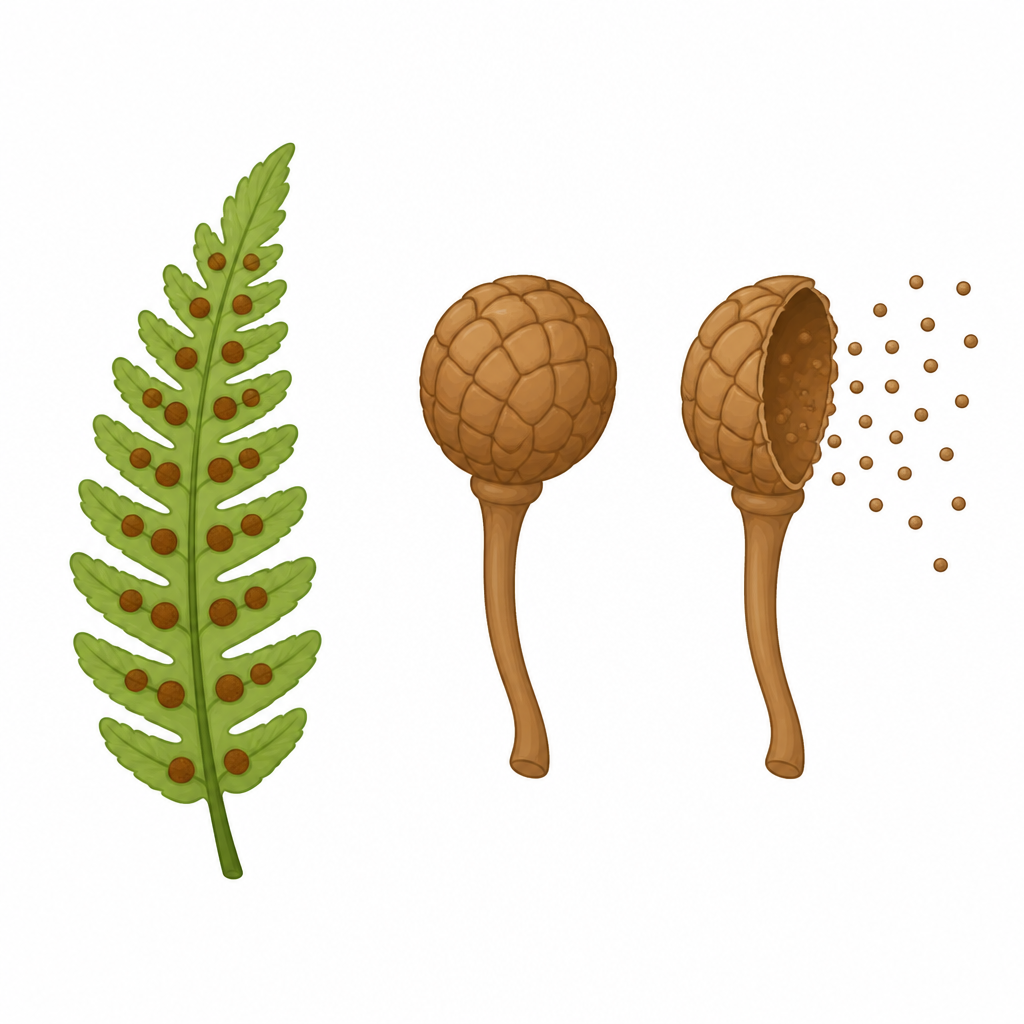 The sporangium inside the sorus bursts open and the tiny spores scatter out.