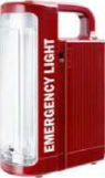 A rechargeable emergency lamp: its battery is charged from the main line and gives light during the power cut.