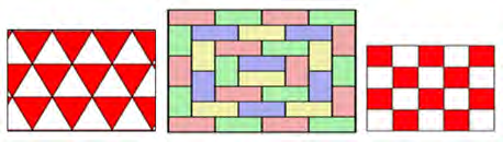 Triangles, rectangles and squares fitted together with no overlapping and no gap left in between.