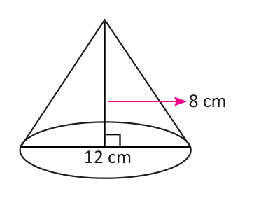A cone with base diameter 12 cm and vertical height 8 cm.