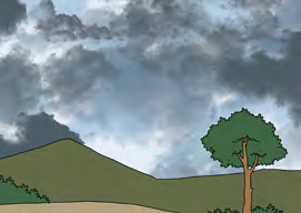 Dark clouds are covering the sky over the hills. It may rain soon.