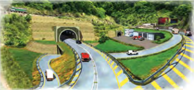 A highway entering twin tunnels through a hill